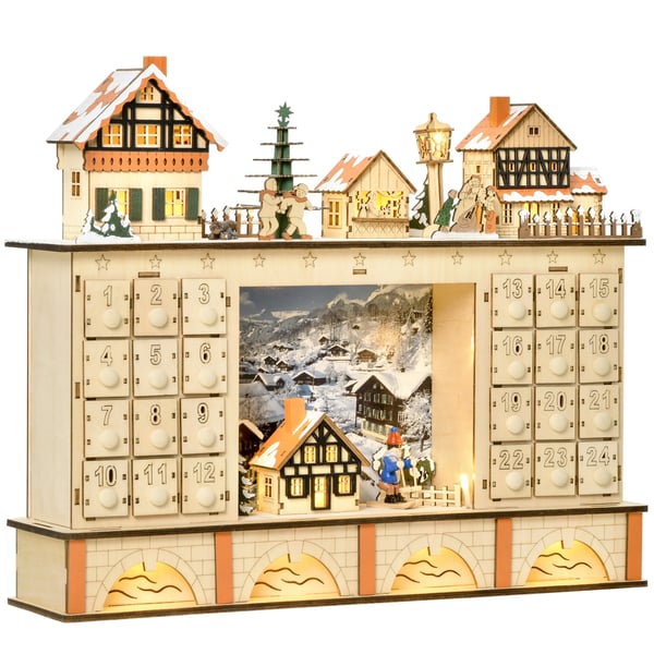 Adventskalender - Husformad - 24 Lådor - Fyll Själv - Trä - 44x10x37 cm - Gul