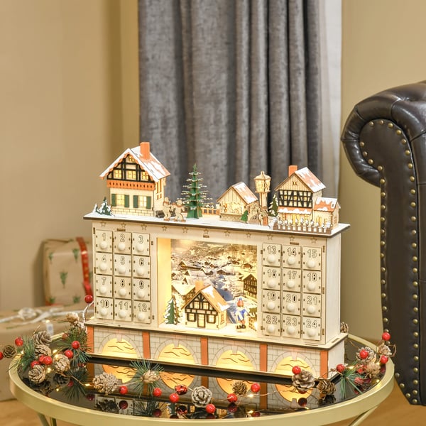 Adventskalender - Husformad - 24 Lådor - Fyll Själv - Trä - 44x10x37 cm - Gul