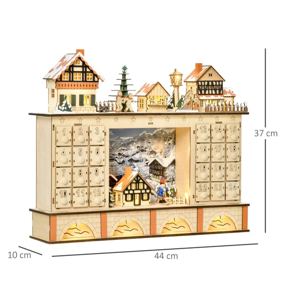 Adventskalender - Husformad - 24 Lådor - Fyll Själv - Trä - 44x10x37 cm - Gul