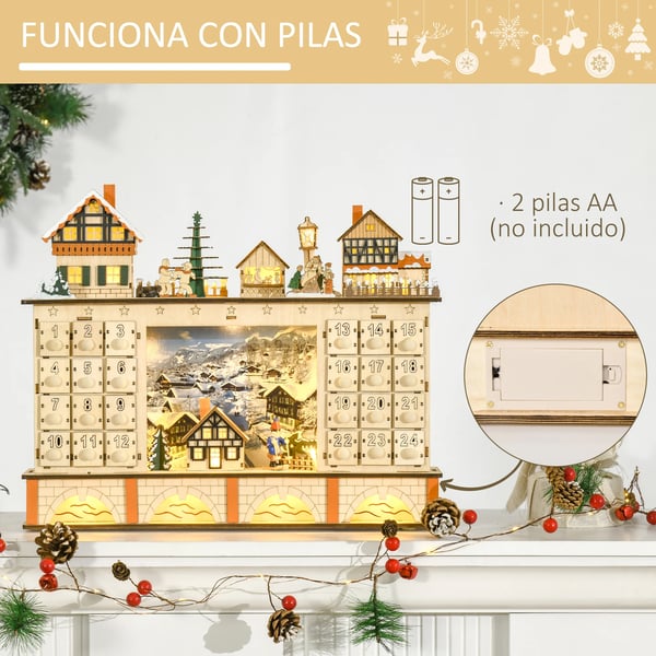 Adventskalender - Husformad - 24 Lådor - Fyll Själv - Trä - 44x10x37 cm - Gul
