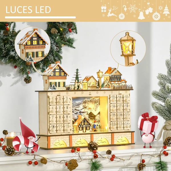 Adventskalender - Husformad - 24 Lådor - Fyll Själv - Trä - 44x10x37 cm - Gul