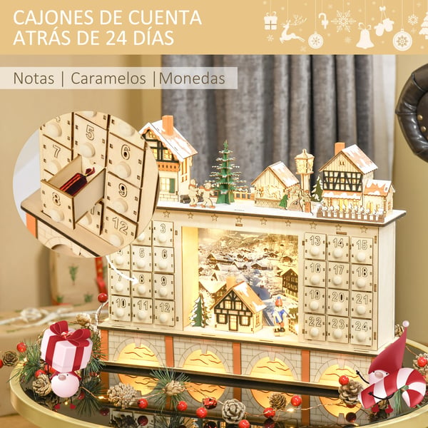 Adventskalender - Husformad - 24 Lådor - Fyll Själv - Trä - 44x10x37 cm - Gul
