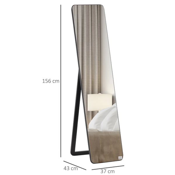 Helkroppsspegel - Golvspegel - Träram - 37 x 43 x 156 cm - Fristående - Svart