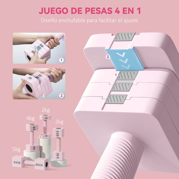 Justerbara hantlar - Hantel - Halkfritt handtag - Fyrkantig design - Rosa