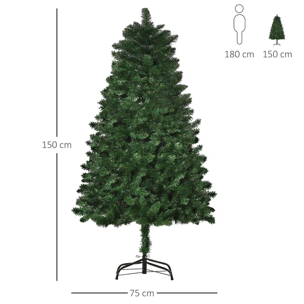Konstgjord julgran - Konstgran - 150 cm - Flamsäker PVC - 454 grentoppar - Grön