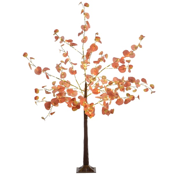 Konstgjort eukalyptusträd - LED-ljusträd - 150 cm - 245 orange LED-lampor - Höstfärger
