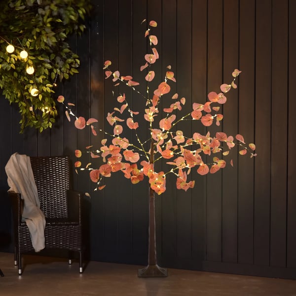 Konstgjort eukalyptusträd - LED-ljusträd - 150 cm - 245 orange LED-lampor - Höstfärger