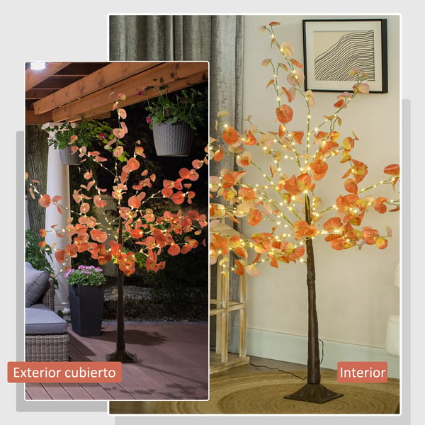 Konstgjort eukalyptusträd - LED-ljusträd - 150 cm - 245 orange LED-lampor - Höstfärger