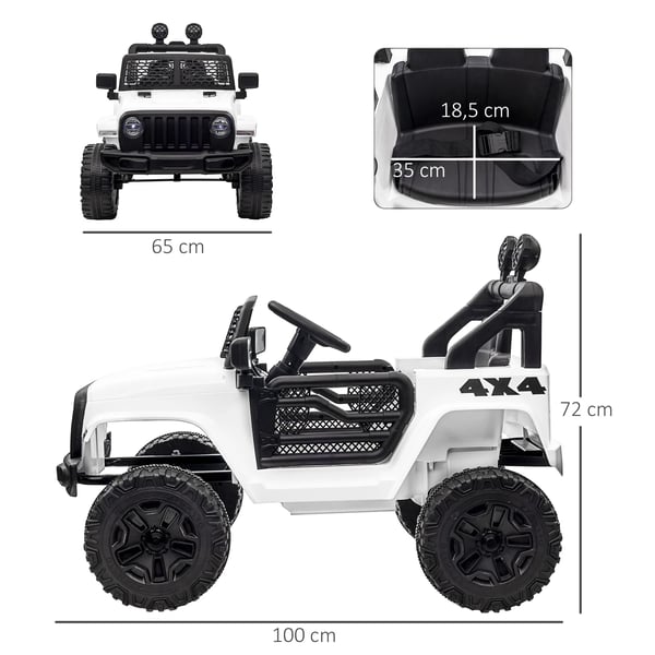 Elbil för barn - Åkbil - 2 Motorer - Fjärrkontroll - 4 Hjul - Ålder 3–6 år - Mått 100x65x72 cm - Vit