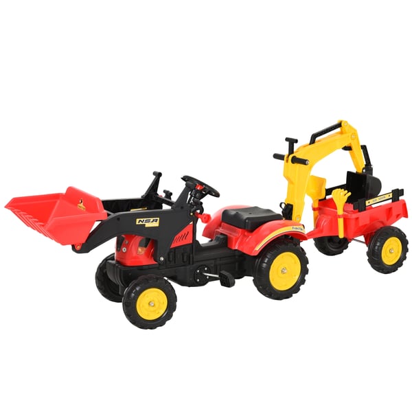 Tramptraktor för barn - Åkfordon - Med släp och skovlar - Från 3 år - 179×42×59 cm - Röd