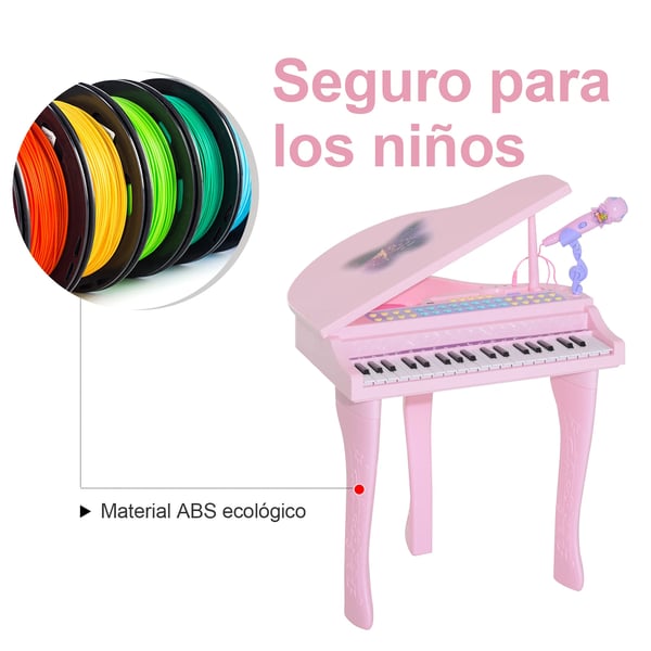 Barnpiano - Elektroniskt Keyboard - 37 Tangenter - Mikrofon - Ljuseffekter - USB/MP3 - Karaoke - Rosa