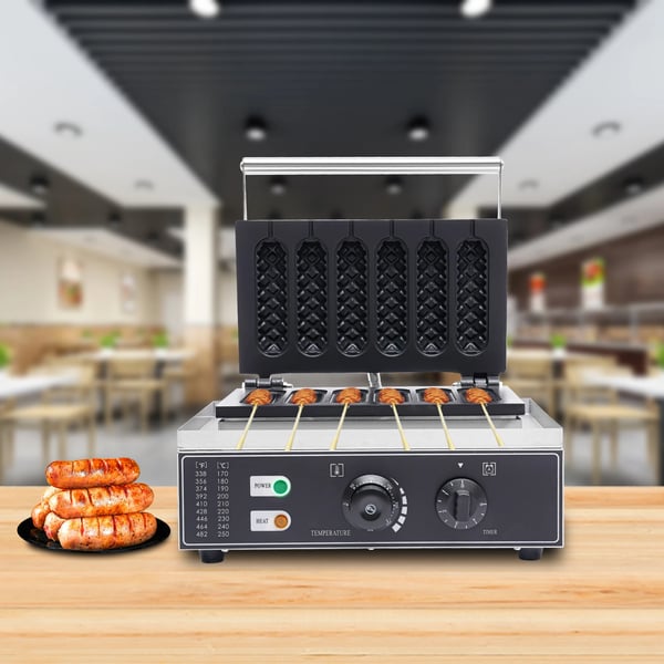 Vaffel-hotdogmaskine, kommerciel, 6 forme, 1500 W 220V, DIY