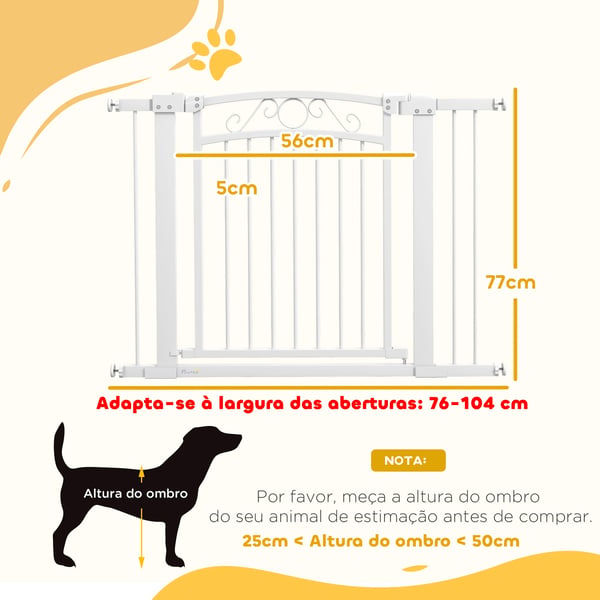 Hundgrind - Säkerhetsgrind i Metall - Justerbar Bredd 76–104 cm - 2 Förlängningar - Vit