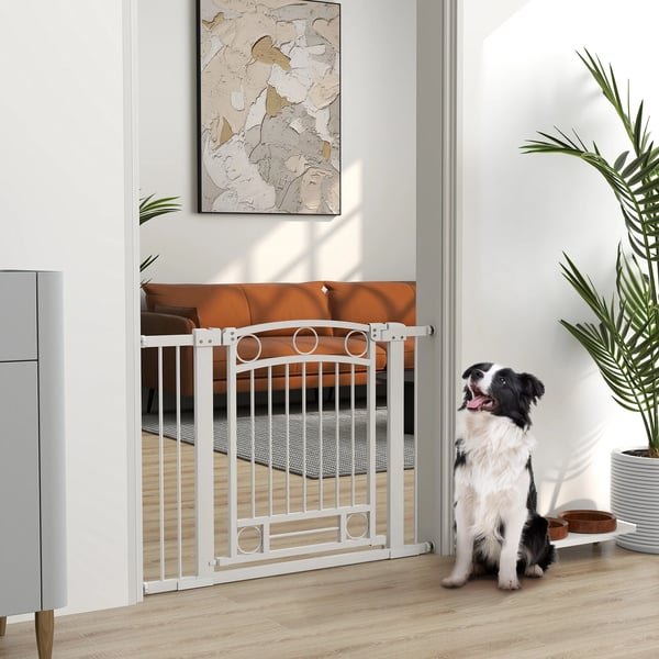 Hundgrind - Säkerhetsgrind - Justerbar Bredd - 2 Förlängningar - Metall - Storlek XS (gammal) - Vit