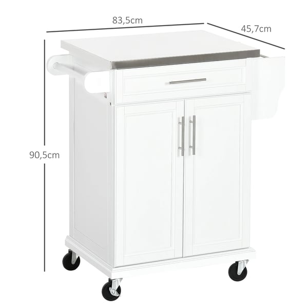 Köksö - Köksvagn - 4 Hjul - 1 Låda - Handdukshållare - 83,5×45,7×90,5 cm - Montering Krävs - Vit