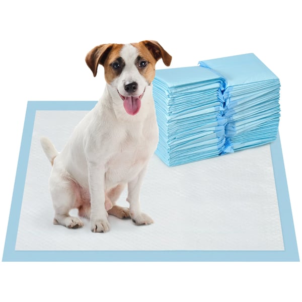 Hund- och valpträningspads - Absorberande underlägg - 100-pack - 45×60 cm - 6-lagers design - Vattentät PU-baksida - Blå