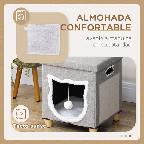 Kattgrottesäng - 2‑i‑1 fotpall/ottoman - Plysch - För katter - 35,5×35,5×42,5 cm - Grå
