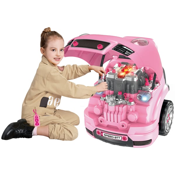 Lastbilsmotor leksak - Mekanikerset - 61 delar - För 3+ år - 40×39×47 cm - Rosa