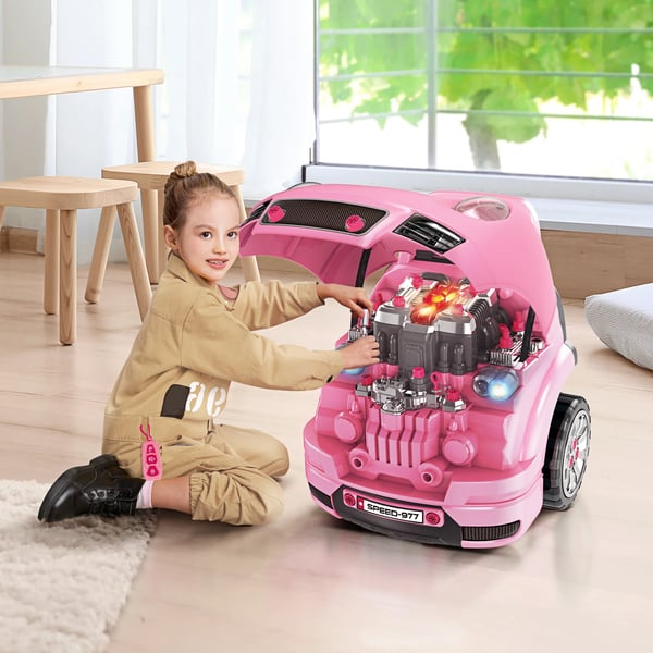 Lastbilsmotor leksak - Mekanikerset - 61 delar - För 3+ år - 40×39×47 cm - Rosa