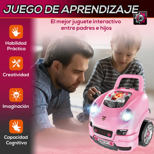 Lastbilsmotor leksak - Mekanikerset - 61 delar - För 3+ år - 40×39×47 cm - Rosa