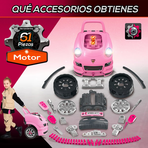 Lastbilsmotor leksak - Mekanikerset - 61 delar - För 3+ år - 40×39×47 cm - Rosa