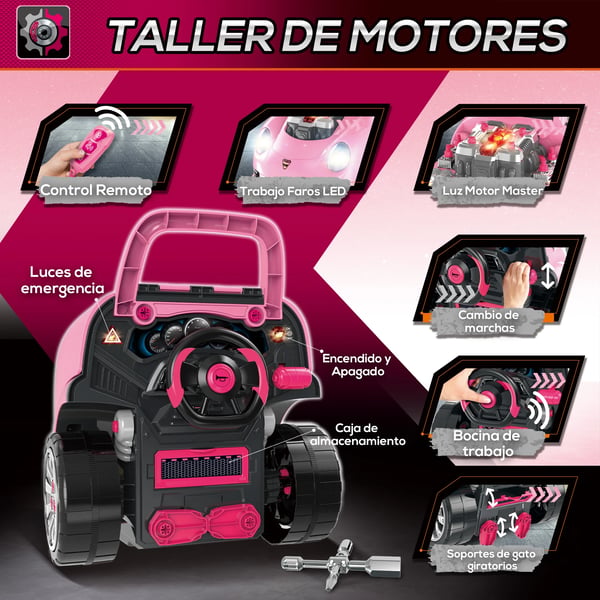 Lastbilsmotor leksak - Mekanikerset - 61 delar - För 3+ år - 40×39×47 cm - Rosa