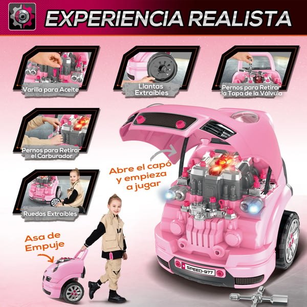 Lastbilsmotor leksak - Mekanikerset - 61 delar - För 3+ år - 40×39×47 cm - Rosa