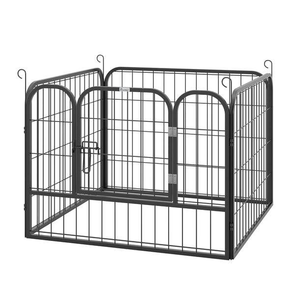 Hundhage - Valphage - 4 Paneler - Hopfällbar - 82 x 82 x 60 cm - Dörr med regel - Metall - Storlek XL - Grå