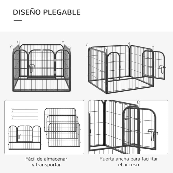 Hundhage - Valphage - 4 Paneler - Hopfällbar - 82 x 82 x 60 cm - Dörr med regel - Metall - Storlek XL - Grå