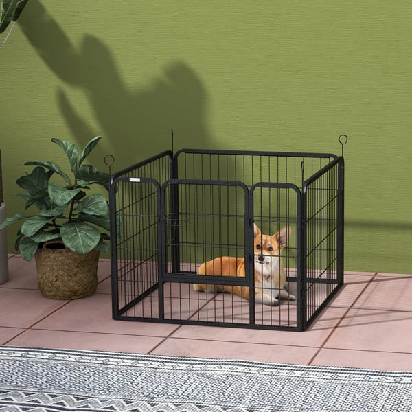 Hundhage - Valphage - 4 Paneler - Hopfällbar - 82 x 82 x 60 cm - Dörr med regel - Metall - Storlek XL - Grå