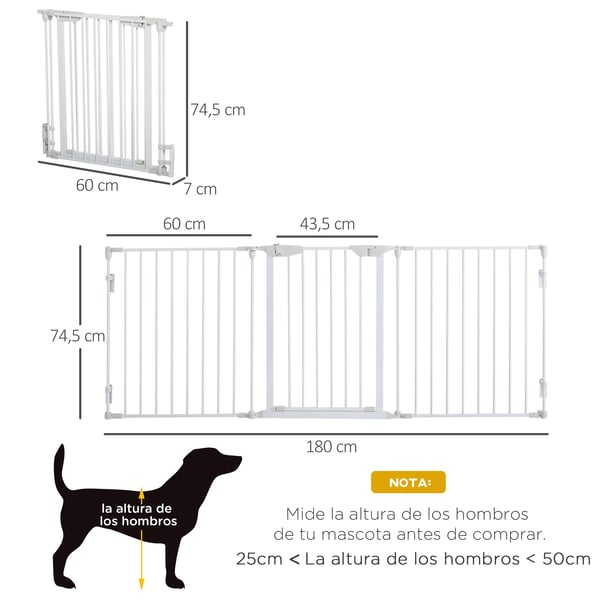 Hundgrind - Vikbar 3-panel säkerhetsgrind - Smartlås - 180×74,5 cm - För medelstora hundar - Vit