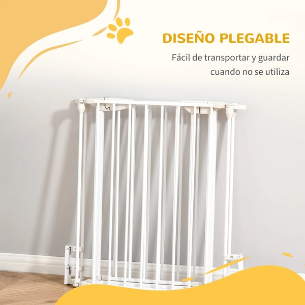 Hundgrind - Vikbar 3-panel säkerhetsgrind - Smartlås - 180×74,5 cm - För medelstora hundar - Vit