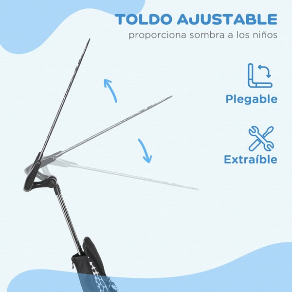 Barn Trehjuling - 6-i-1 - Hopfällbart Soltak - Flaskhållare & Korg - 3 Hjul - 3–6 År - 105×47×98 cm - Vit