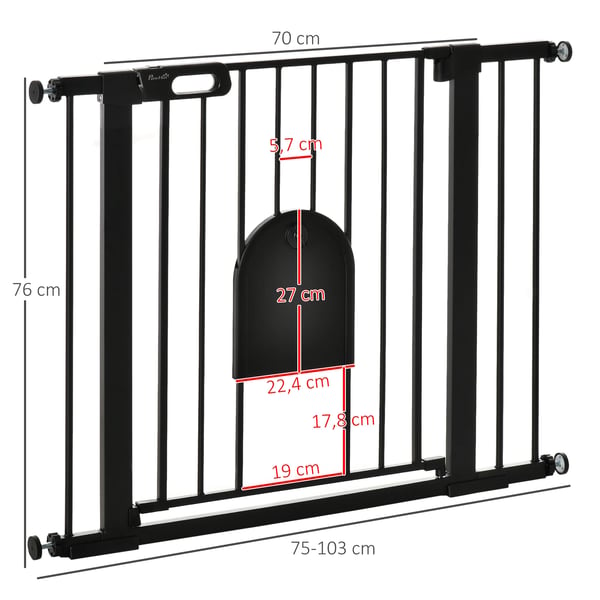 Säkerhetsgrind - Barngrind & Husdjursgrind - 75–103 cm Justerbar - 2 Förlängningar - Självstängande - Svart