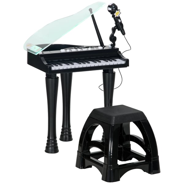 Barnpiano - Elektroniskt Keyboard - Med Pall - 37 x 30,5 x 60,4 cm - För Småbarn - CE-Certifierad - ABS/PP/Akryl - Svart