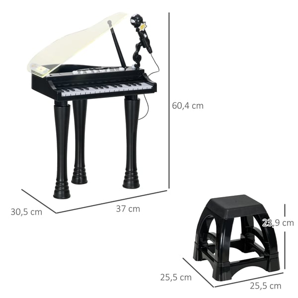 Barnpiano - Elektroniskt Keyboard - Med Pall - 37 x 30,5 x 60,4 cm - För Småbarn - CE-Certifierad - ABS/PP/Akryl - Svart