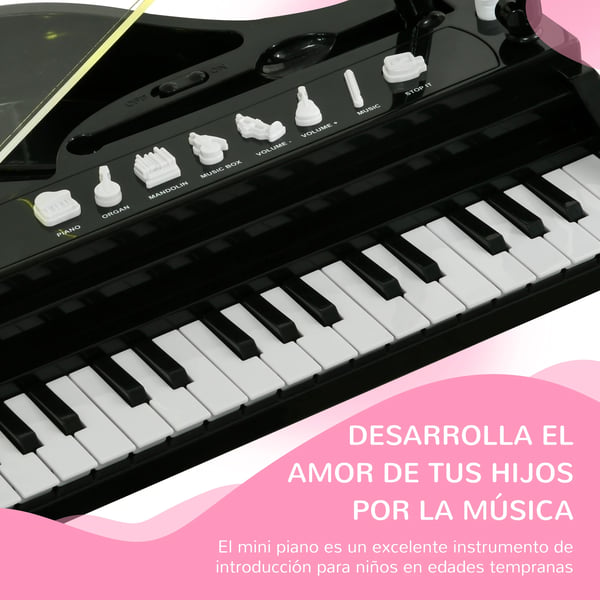 Barnpiano - Elektroniskt Keyboard - Med Pall - 37 x 30,5 x 60,4 cm - För Småbarn - CE-Certifierad - ABS/PP/Akryl - Svart
