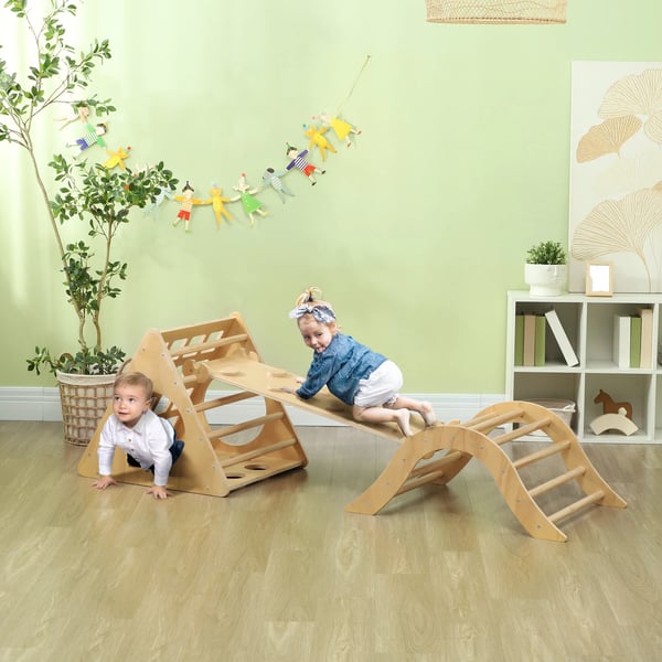 Klätterställning för barn - Klättertriangel 8-i-1 - Trä - 175 x 59,5 x 60 cm - För 0-3 år - Unisex - Natur