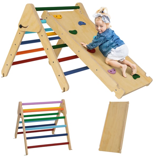 Klättertriangel - Klätterställning 3-i-1 i trä - 147x64,5x63 cm - För 0–3 år - Unisex - Flerfärgad