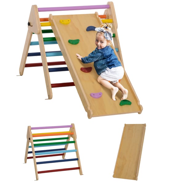 Klättertriangel - Klätterställning 3-i-1 i trä - 147x64,5x63 cm - För 0–3 år - Unisex - Flerfärgad