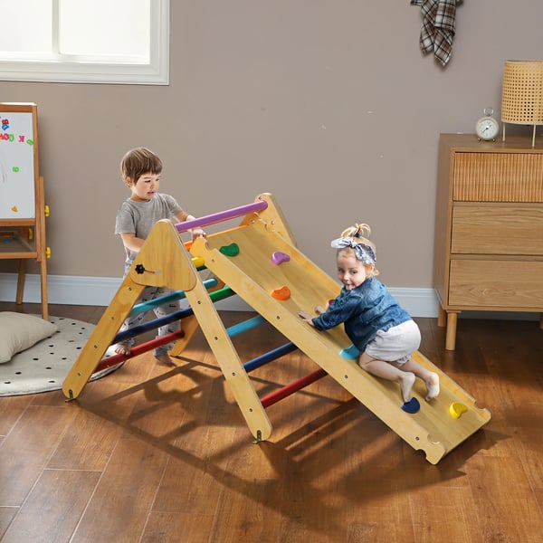 Klättertriangel - Klätterställning 3-i-1 i trä - 147x64,5x63 cm - För 0–3 år - Unisex - Flerfärgad