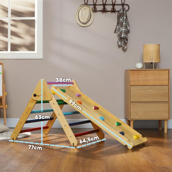 Klättertriangel - Klätterställning 3-i-1 i trä - 147x64,5x63 cm - För 0–3 år - Unisex - Flerfärgad