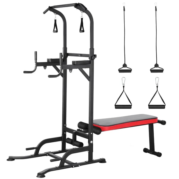 Multifunktionell Träningsstation - Power Tower med justerbar bänk - Hopfällbar - Pull-ups & dips - Max belastning 200 kg - För hemmagym