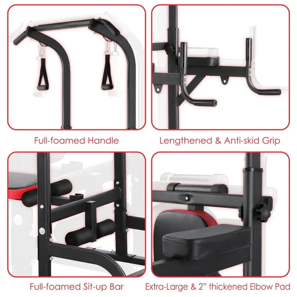 Multifunktionel Træningsstation - Power Tower med justerbar bænk - Sammenklappelig - Pull-ups & dips - Maks belastning 200 kg - Til hjemmebrug