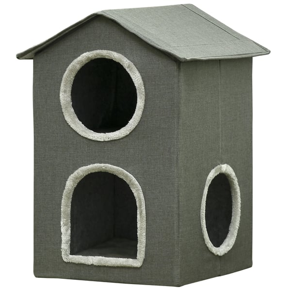 Katthus - 2 våningar - Tvättbara kuddar - Ull - 42 x 46 x 59,5 cm - Grå