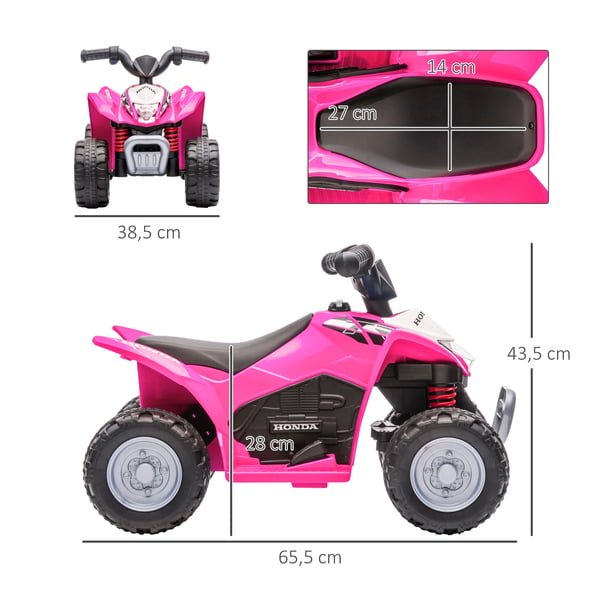 Elektrisk fyrhjuling för barn - 6V el-ATV/quad - 18–36 månader - Strålkastare - 4 hjul - 65,5×38,5×43,5 cm - Metallram - Bordeaux