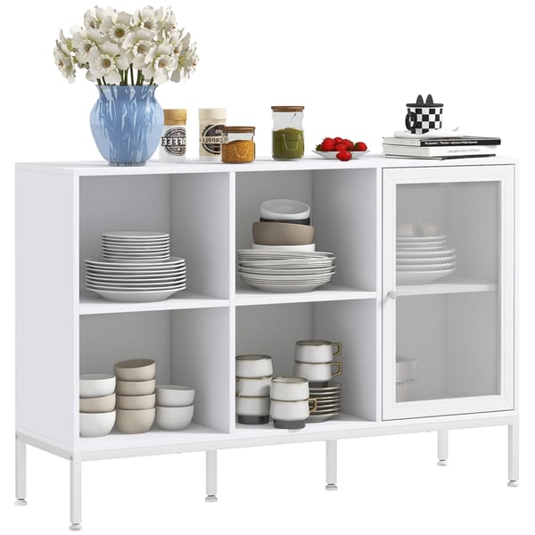 Skänk - Kökskåp med gallerdörr - 4 fack - 120 x 37 x 81,5 cm - Spånskiva med melamin - Montering krävs - Vit