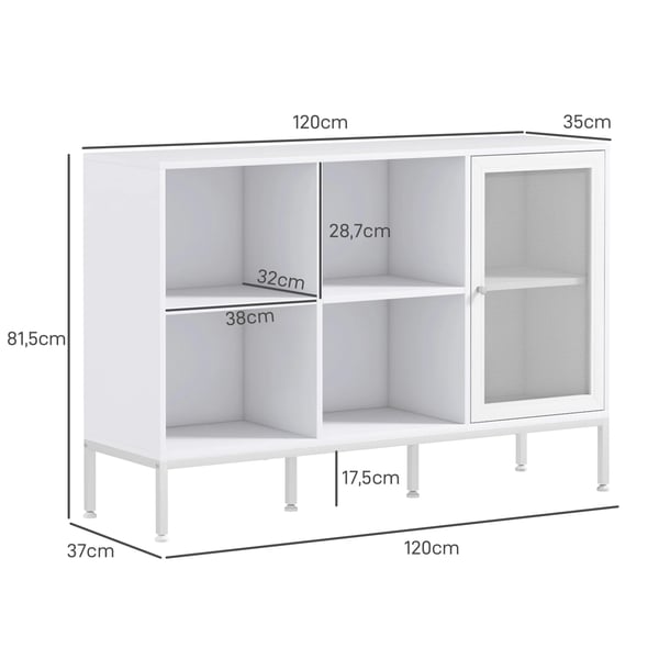 Skänk - Kökskåp med gallerdörr - 4 fack - 120 x 37 x 81,5 cm - Spånskiva med melamin - Montering krävs - Vit