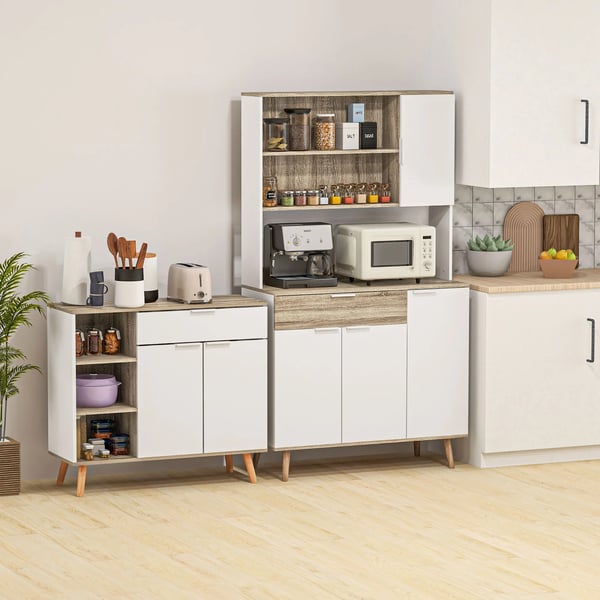 Sideboard för vardagsrum - Skänk - 1 Låda - 95x35x85 cm - Melamin & Furu - Montering Krävs - Vit