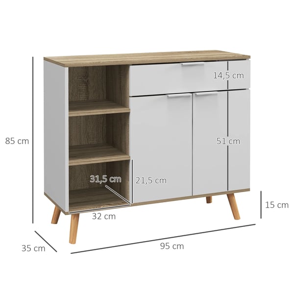 Sideboard för vardagsrum - Skänk - 1 Låda - 95x35x85 cm - Melamin & Furu - Montering Krävs - Vit